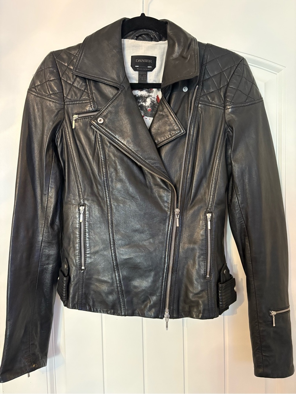 Danier Black Quilted Shoulder Leather Moto Jacket - Women's